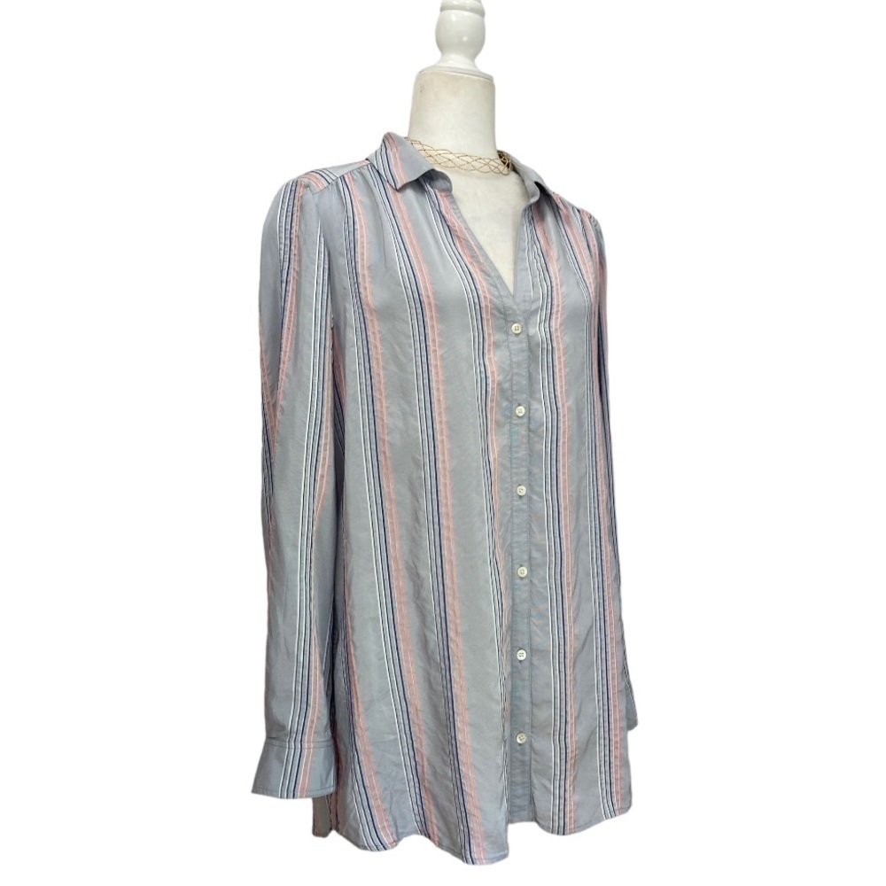 Thakoon Silk Blend Striped Button Front Blouse - Picture 13 of 14